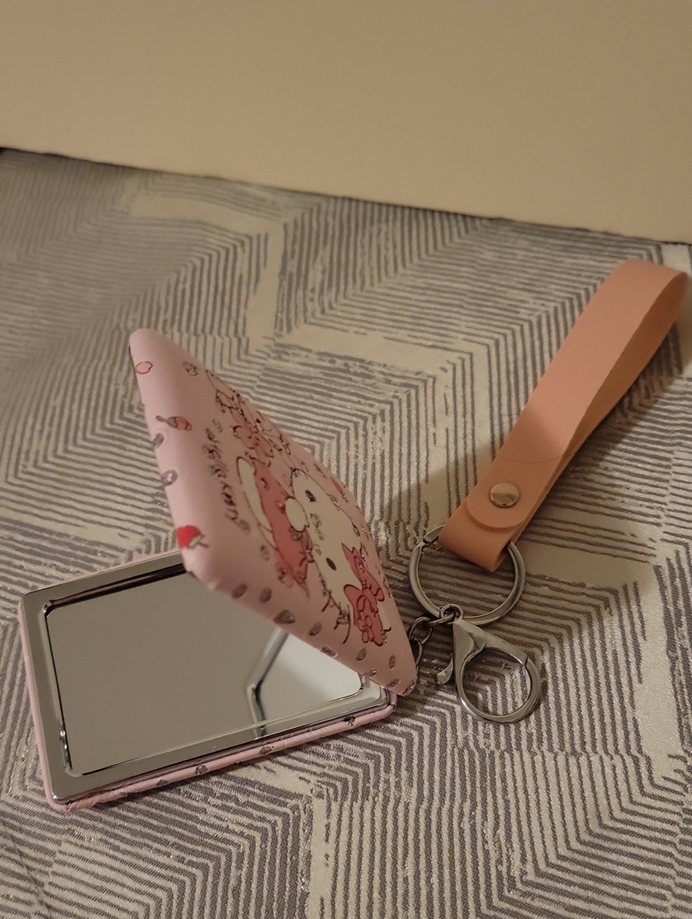 HELLO KITTY Pink Foldable Compact Mirror Keychain with Strap